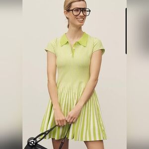 Anthropologie Lime Striped Mini Dress